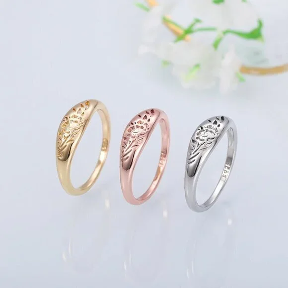 ▶14K Rose Gold Plated Flower Carved Unique Vintage Rings for Women, L022